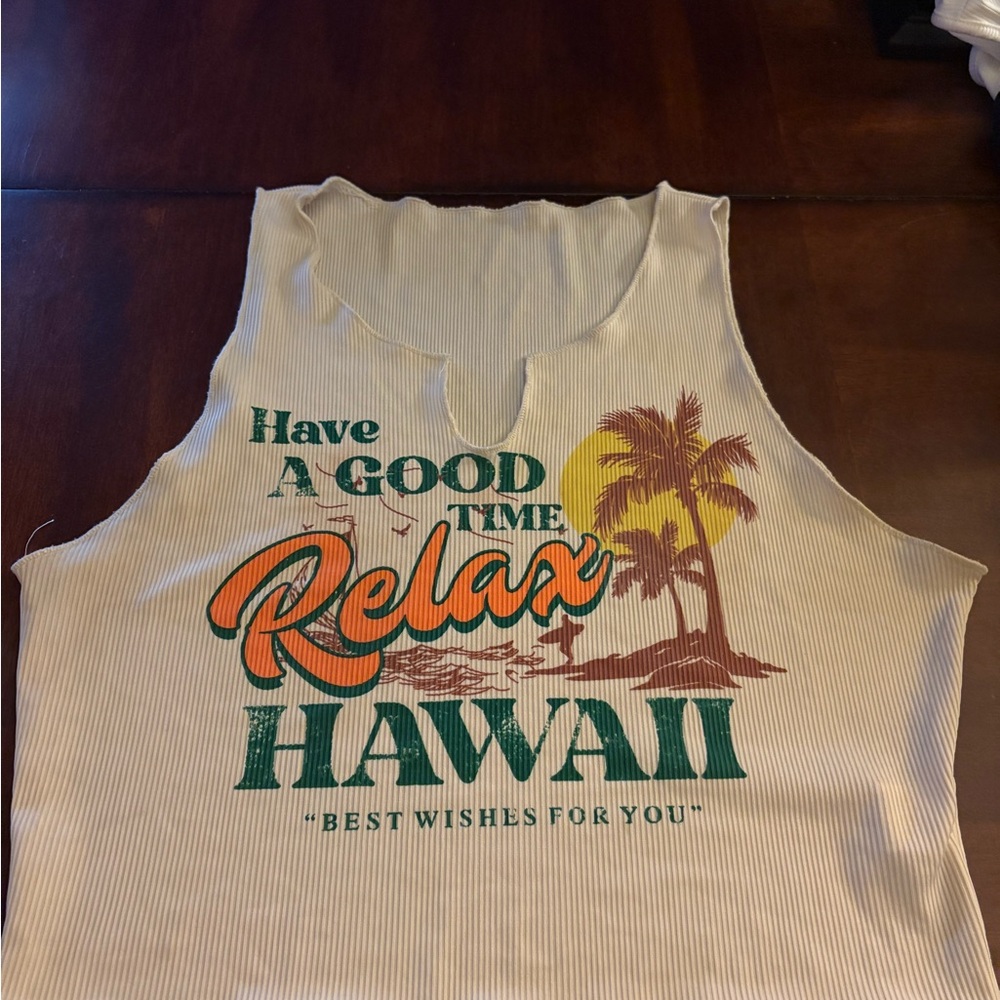 White Hawaii Graphic Tank Top